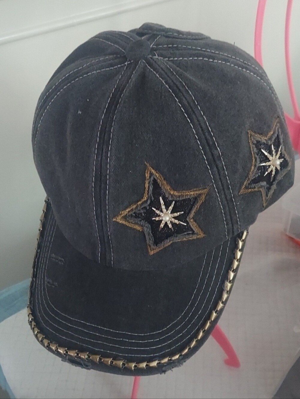 Handcrafted Black Star Embellished Baseball Cap